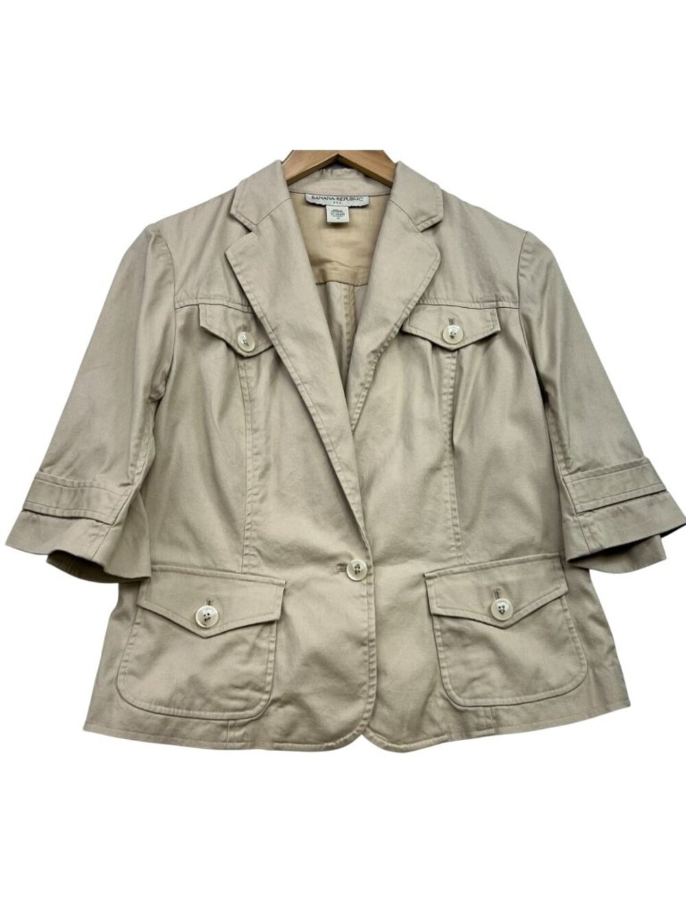 Banana Republic Women's Preppy One Button Blazer 3/4 Sleeve Size 10 Beige Tan